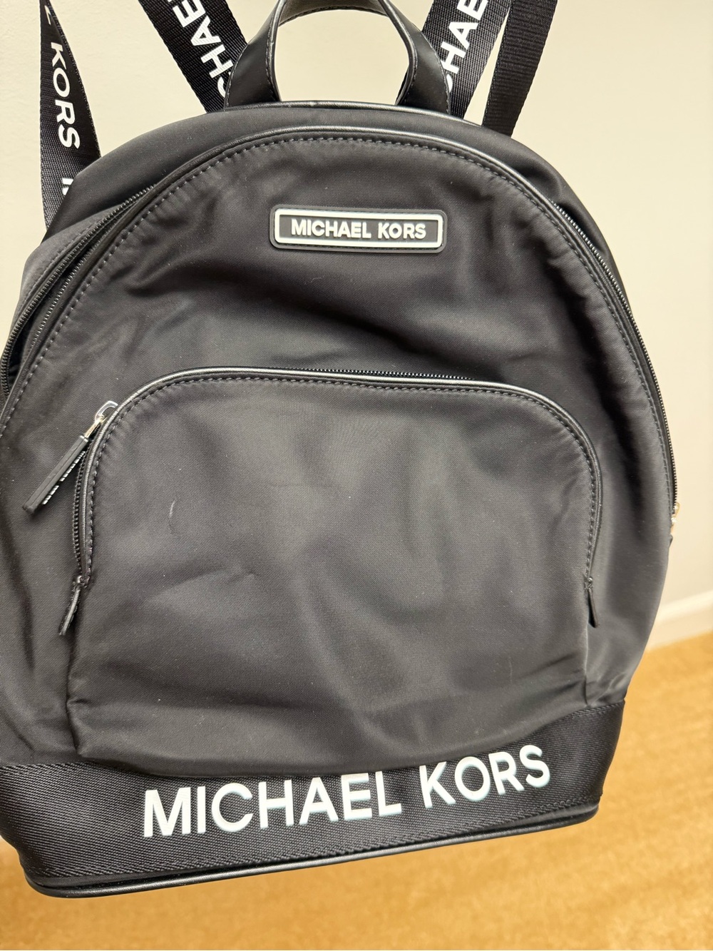 Michael Kors Black Nylon Backpack with White Logo